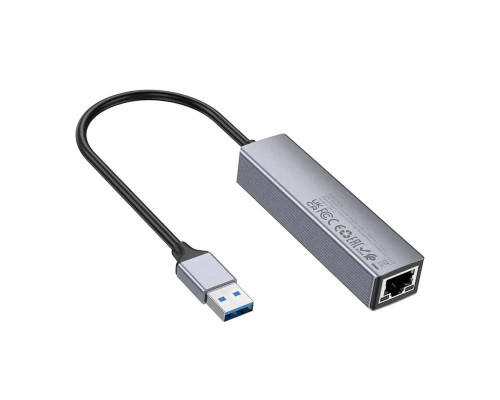 Кабель-перехiдник HOCO HB34 Easy link USB Gigabit Ethernet adapter(USB to USB3.0*3+RJ45) Metal Gray