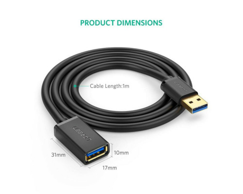 Подовжувач UGREEN US129 USB 3.0 Extension Male Cable 1m (Black) (UGR-10368)