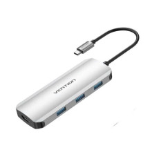 Хаб Vention USB-C to HDMI/USB 3.0x3/SD/TF/PD Docking Station Gray 0.15M Aluminum Alloy Type (TOJHB)