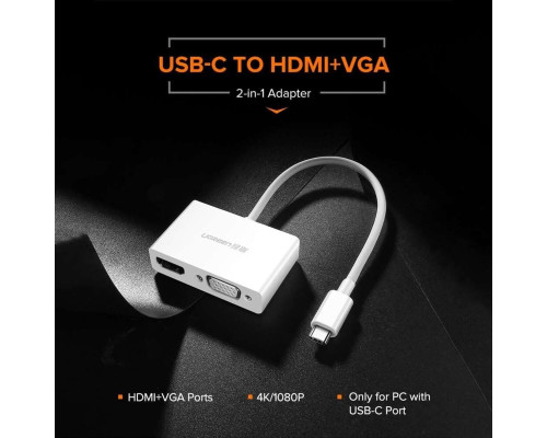 UGREEN USB Type C to HDMI + VGA Converter (White) (UGR-30843)