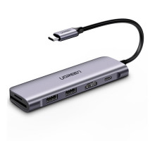 Хаб UGREEN USB-C to 2 Ports USB3.0-A Hub + HDMI + TF/SD with PD Power Supply (Space Gray) (UGR-70411)