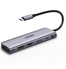 Хаб UGREEN USB-C to 2 Ports USB3.0-A Hub + HDMI + TF/SD with PD Power Supply (Space Gray) (UGR-70411)