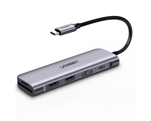 Хаб UGREEN USB-C to 2 Ports USB3.0-A Hub + HDMI + TF/SD with PD Power Supply (Space Gray) (UGR-70411)