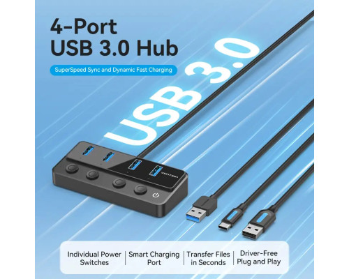USB-хаб Vention USB 3.0 to USB 3.0 x4+USB C Hub With Individual Power Switches 1M Black (CHWBF) (CHWBF)