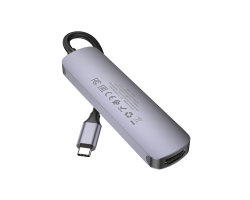 Кабель-перехiдник HOCO HB27 Type-C multi-function converter(HDTV+USB3.0+USB2.0*2+PD) Metal Gray