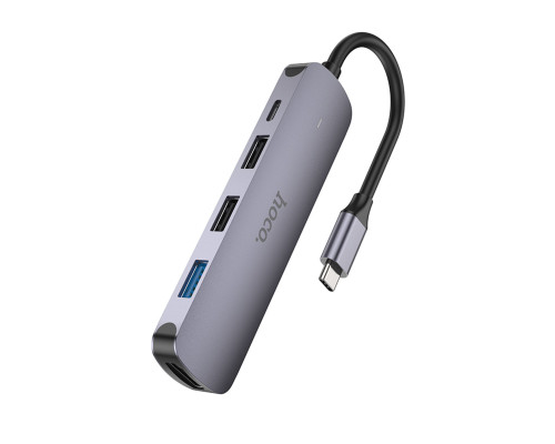 Кабель-перехiдник HOCO HB27 Type-C multi-function converter(HDTV+USB3.0+USB2.0*2+PD) Metal Gray