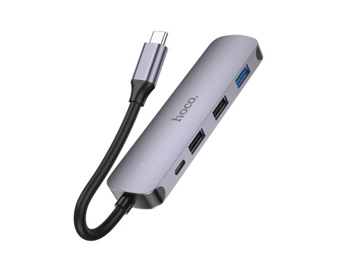 Кабель-перехiдник HOCO HB27 Type-C multi-function converter(HDTV+USB3.0+USB2.0*2+PD) Metal Gray