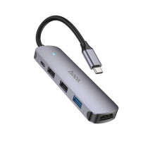 Кабель-перехiдник HOCO HB27 Type-C multi-function converter(HDTV+USB3.0+USB2.0*2+PD) Metal Gray