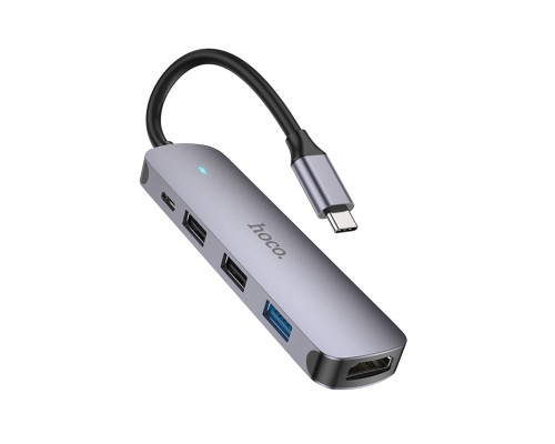 Кабель-перехiдник HOCO HB27 Type-C multi-function converter(HDTV+USB3.0+USB2.0*2+PD) Metal Gray