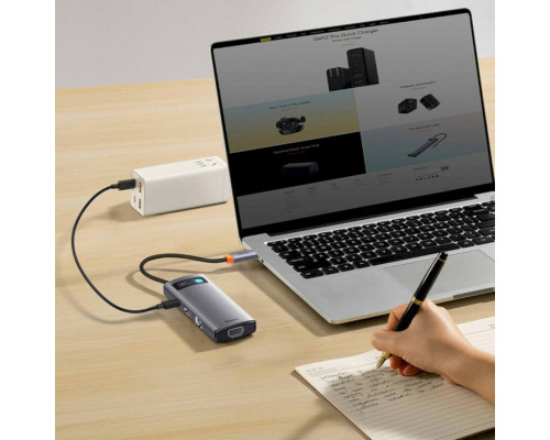 USB-Hub Baseus Metal Gleam Series 7-in-1 Multifunctional Type-C HUB Docking Station Gray （Type-C to HDMI*1+USB3.0*3+PD*1+VGA*1+RJ45*1）