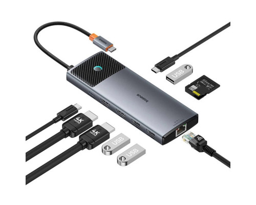 USB-хаб Baseus Metal Gleam Series II 10-in-1 USB HUB Cosmic Black(USB-C to 1*HDMI4K@120Hz+1*HDMI4K@60Hz+1*USB-A(10Gbps)+1*USB-C(10Gbps)+2*USB-A(480Mbp (B00061800123-00)