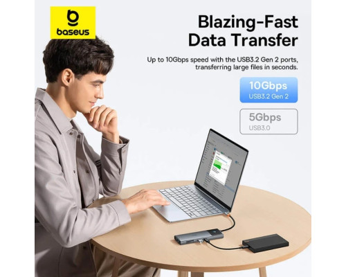 USB-хаб Baseus Metal Gleam Series II 10-in-1 USB HUB Cosmic Black(USB-C to 1*HDMI4K@120Hz+1*HDMI4K@60Hz+1*USB-A(10Gbps)+1*USB-C(10Gbps)+2*USB-A(480Mbp (B00061800123-00)
