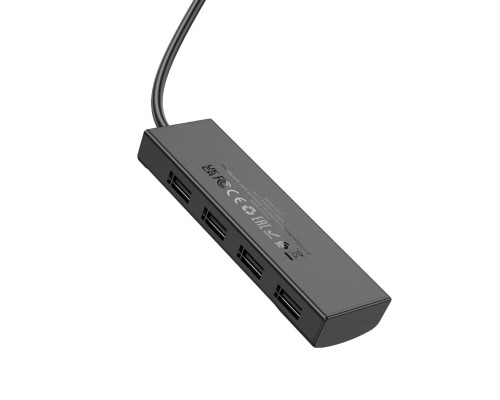 Кабель-перехiдник HOCO HB41 Easy safety 4-in-1 Adapter(USB to USB2.0*4)(L=1.2M) Black (6942007615136)