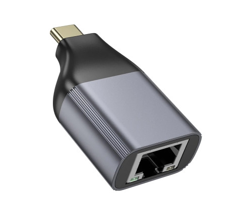 Перехідник HOCO UA35 Type-C to RJ45 adapter Metal Gray (6942007645607)