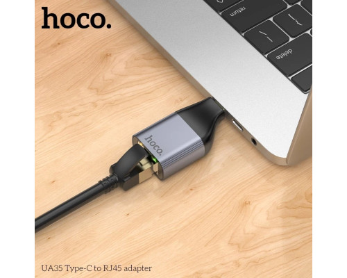 Перехідник HOCO UA35 Type-C to RJ45 adapter Metal Gray (6942007645607)