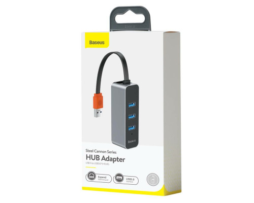 USB-Hub Baseus Steel Cannon Series USB A to USB3.0*3+RJ45 HUB Adapter Dark gray