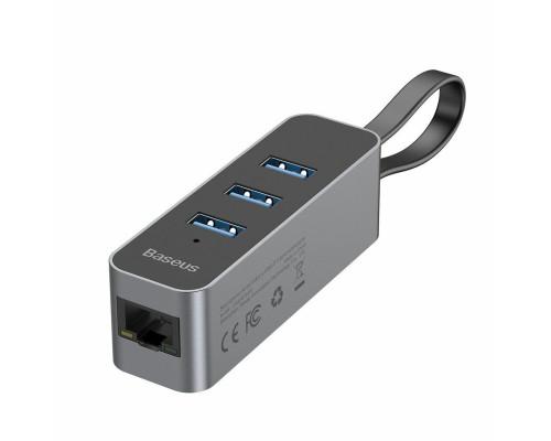 USB-Hub Baseus Steel Cannon Series USB A to USB3.0*3+RJ45 HUB Adapter Dark gray