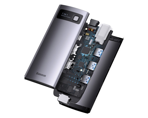 USB-Hub Baseus Metal Gleam Series 7-in-1 Multifunctional Type-C HUB Docking Station Gray （Type-C to HDMI*2+USB3.0*3+PD*1+RJ45*1） (WKWG040113)