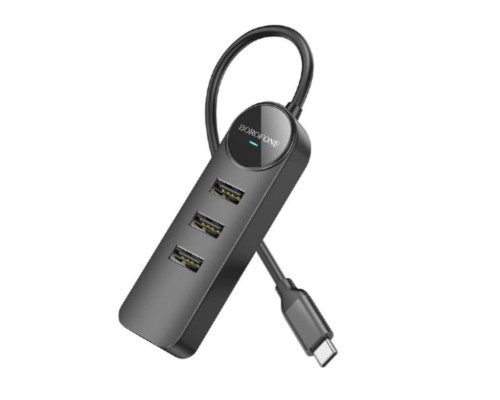 Адаптер Borofone DH6 Erudite 4-in-1 100 Mbps Ethernet Adapter(Type-C to USB2.0*3+RJ45)(L=0.2M) Black