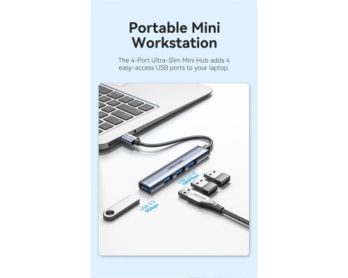 USB-хаб Vention USB 3.0 to USB 3.0/USB 2.0*3 Mini Hub 0.15M Gray Metal Type (CKOHB) (CKOHB)