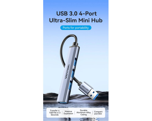 USB-хаб Vention USB 3.0 to USB 3.0/USB 2.0*3 Mini Hub 0.15M Gray Metal Type (CKOHB) (CKOHB)
