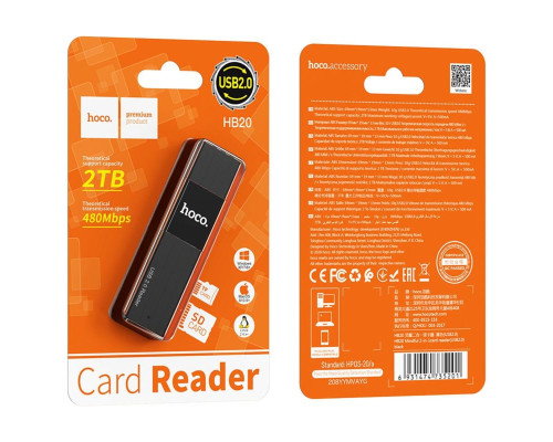 Хаб HOCO HB20 Mindful 2-in-1card reader(USB2.0) Black