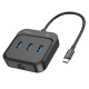 Хаб HOCO HB35 Easy link 4-in-1 Gigabit Ethernet Adapter(Type-C to USB3.0*3+RJ45)(L=0.2M) Black