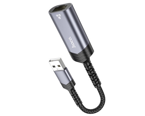 Кабель-перехідник HOCO UA26 USB ethernet adapter(100 Mbps) Metal Gray