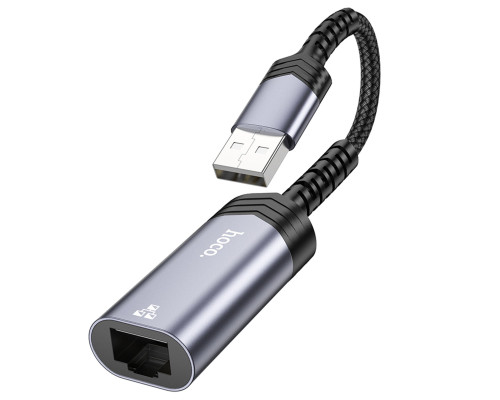 Кабель-перехідник HOCO UA26 USB ethernet adapter(100 Mbps) Metal Gray