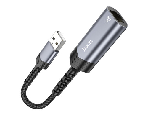 Кабель-перехідник HOCO UA26 USB ethernet adapter(100 Mbps) Metal Gray