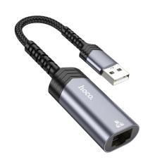 Кабель-перехідник HOCO UA26 USB ethernet adapter(100 Mbps) Metal Gray