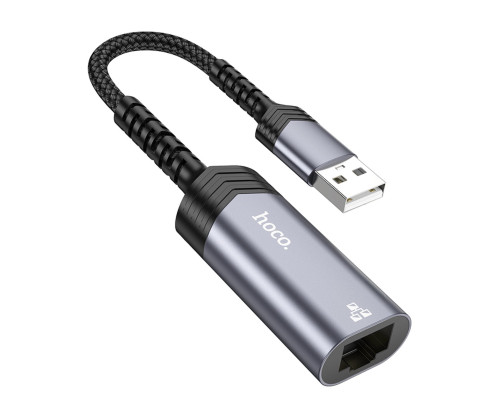 Кабель-перехідник HOCO UA26 USB ethernet adapter(100 Mbps) Metal Gray