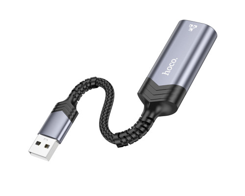 Кабель-перехідник HOCO UA26 USB ethernet adapter(100 Mbps) Metal Gray