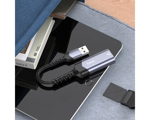 Кабель-перехідник HOCO UA26 USB ethernet adapter(100 Mbps) Metal Gray