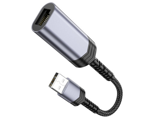 Кабель-перехідник HOCO UA26 USB ethernet adapter(100 Mbps) Metal Gray