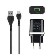 Зарядний пристрій Hoco C12Q, 1USB, QC3.0, чорний (Type-C) NBB-123423