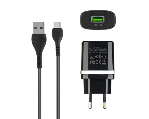 Зарядний пристрій Hoco C12Q, 1USB, QC3.0, чорний (Type-C) NBB-123423