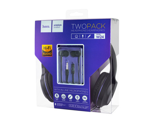 Навушники HOCO W24 Enlighten headphones with mic set Purple (2x1) NBB-139691