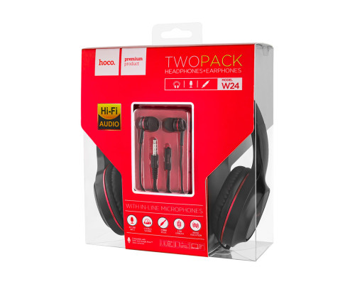 Навушники HOCO W24 Enlighten headphones with mic set Red (2x1) NBB-139692