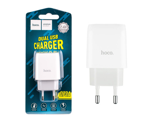 Зарядний пристрій Hoco C73A, 2USB, 2.4A, білий NBB-119294