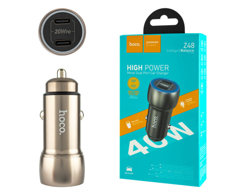 Автомобільний зарядний пристрій HOCO Z48 Tough 40W (dual port)(2C) Metal Gray NBB-139665