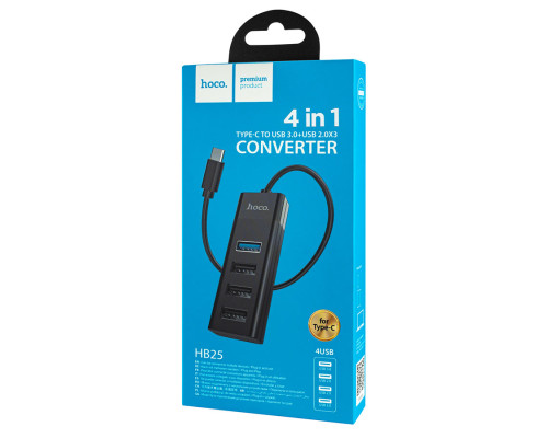 USB HUB Hoco HB25 Easy mix 4-in-1 converter (Type-C to USB3.0+USB2.0*3) Black NBB-139696