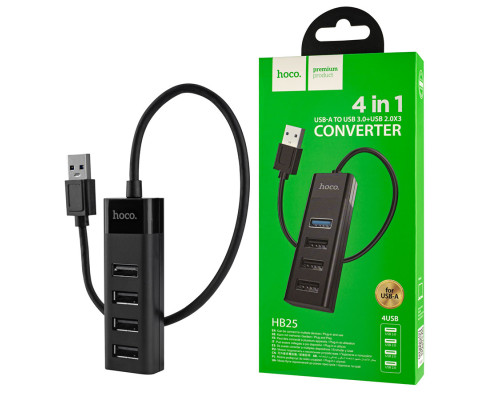 USB HUB Hoco HB25 Easy mix 4-in-1 converter (USB to USB3.0+USB2.0*3) Black NBB-140452