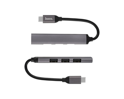 USB HUB Hoco HB26 4 in 1 adapter (Type-C to USB3.0+USB2.0*3) Metal Gray NBB-140453