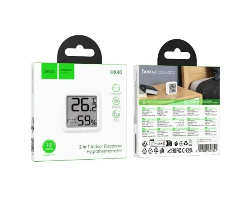 Електричний годинник HOCO HX40 Indoor electronic hygrothermometer Білий mag-6942007647823144370