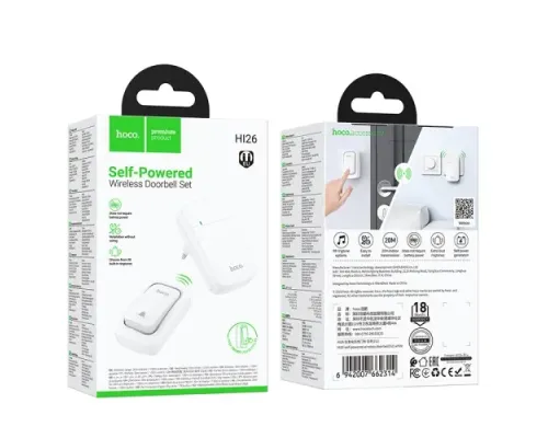 Безпровідний дзвінок Hoco HI26 self-powered wireless doorbell(EU) Білий mag-6942007662314146753