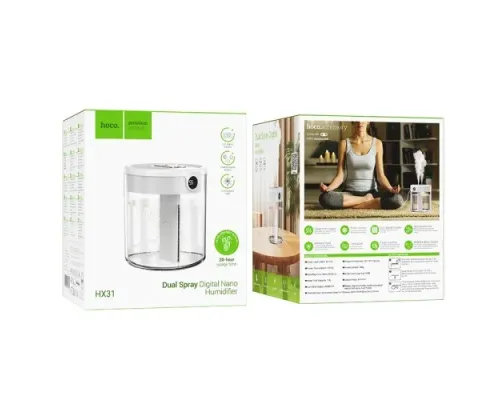 Зволожувач повітря HOCO HX31 Dual spray humidifier with digital display white mag-6942007646680145094