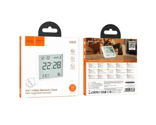 Електронний годинник HOCO HX41 Indoor electronic clock with hygrothermometer Білий mag-6942007647830144371