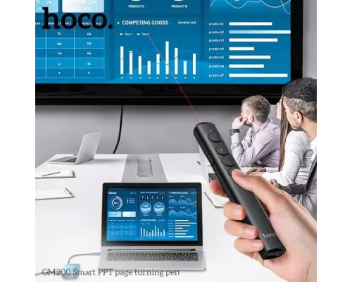 Лазерний пульт HOCO GM200 Smart PPT page turning pen Black mag-6942007616768144014