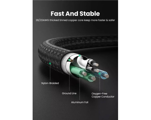 Кабель UGREEN US372 USB-C Male to USB-C Female Gen2 Alu Case Braided Extension Cable 1m (Space Gray)(UGR-30205) (UGR-30205)